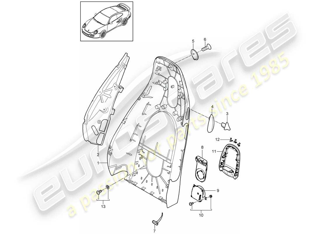 porsche 2007 (997-1 turbo / gt2) rückenlehnenschale ersatzteildiagramm