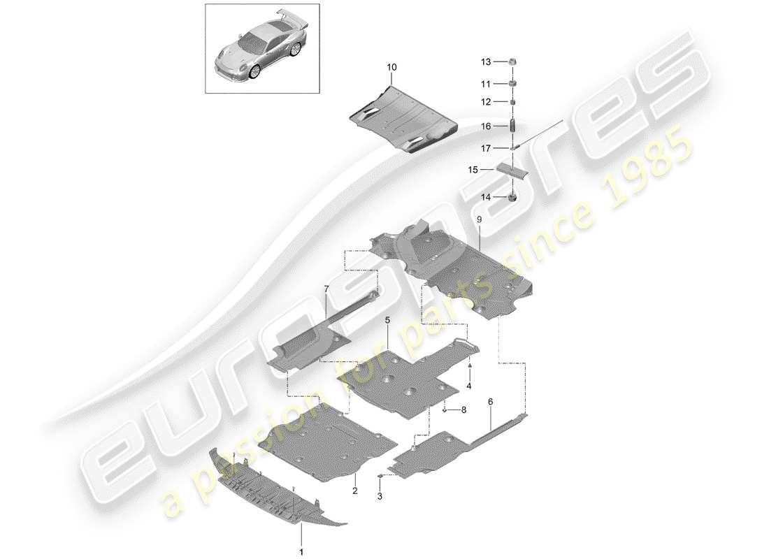 porsche 2014 (991-1 turbo) unterbodenverkleidung ersatzteildiagramm