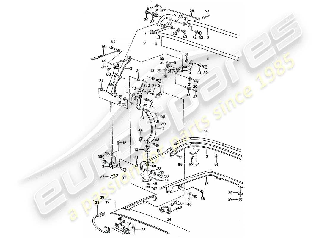 porsche 1992 (968) top frame ersatzteildiagramm