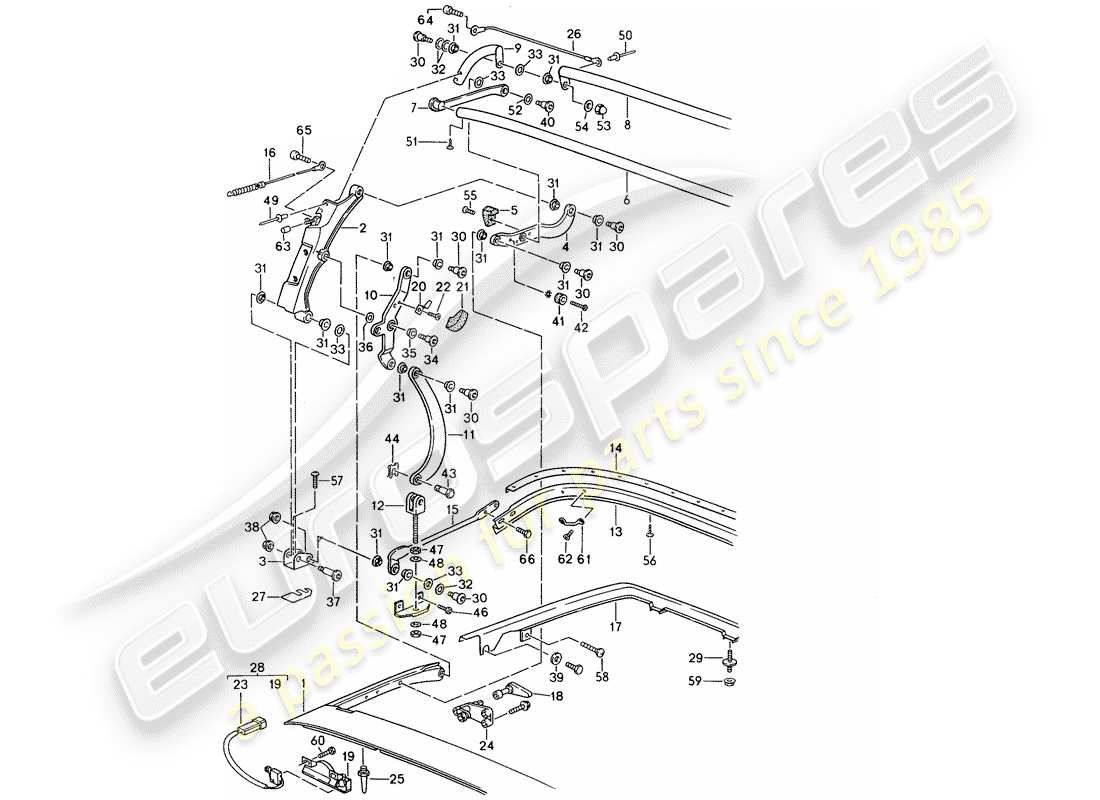 porsche 1991 (944) top frame ersatzteildiagramm