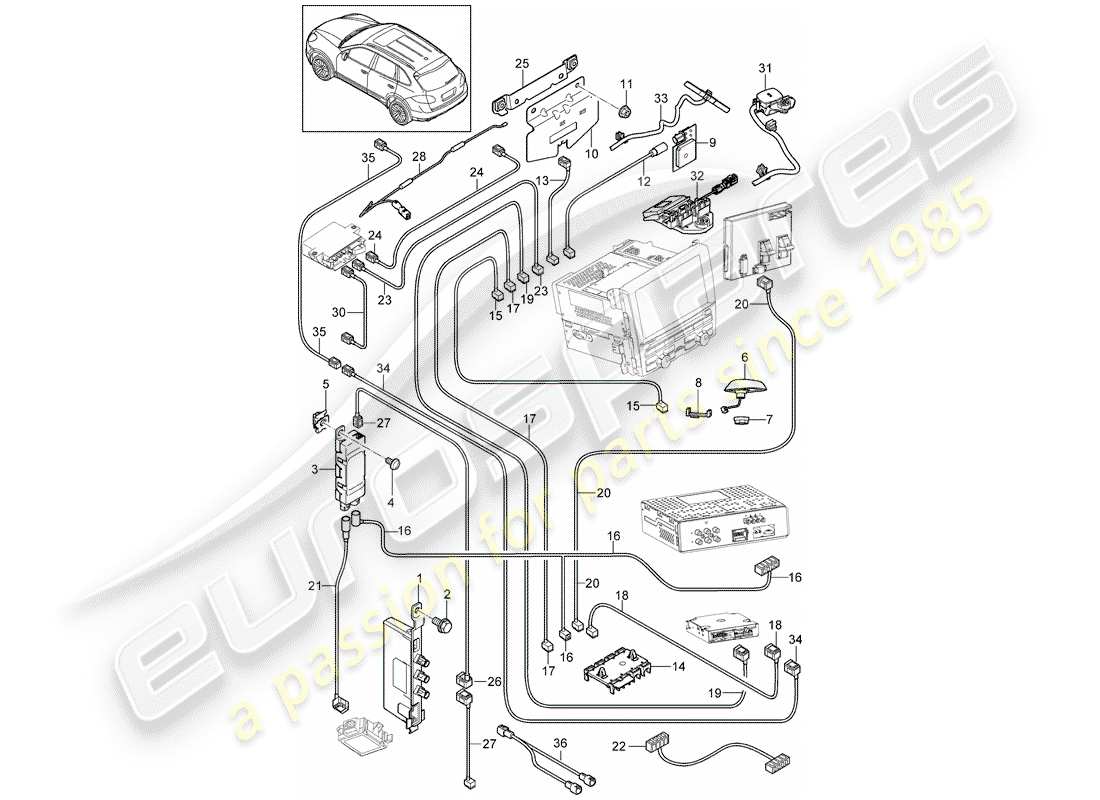 porsche 2013 (cayenne e2 92a) antennenverstärker teilediagramm