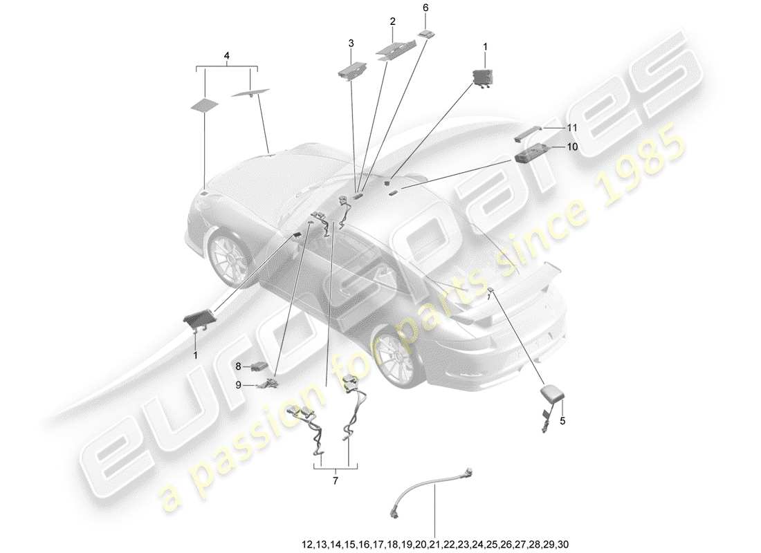 porsche 2020 (991-2 r/gt3/rs) antenne teilediagramm