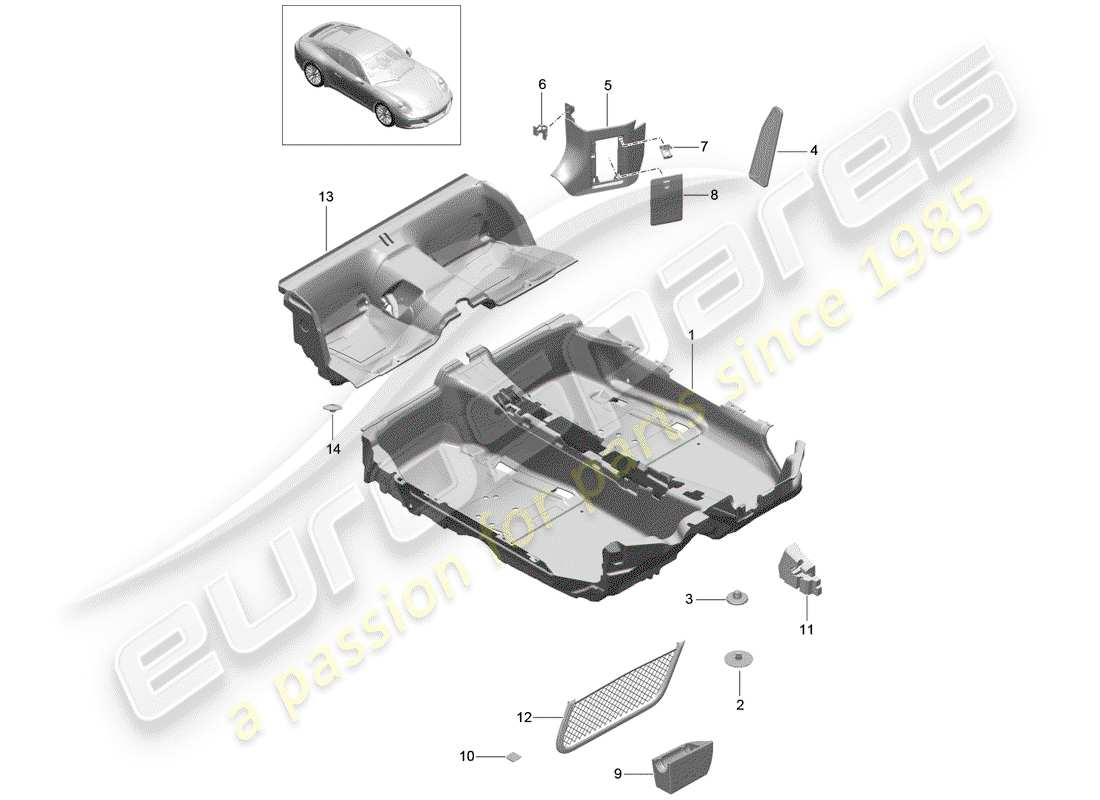 porsche 2020 (991-2) bodenabdeckung ersatzteildiagramm