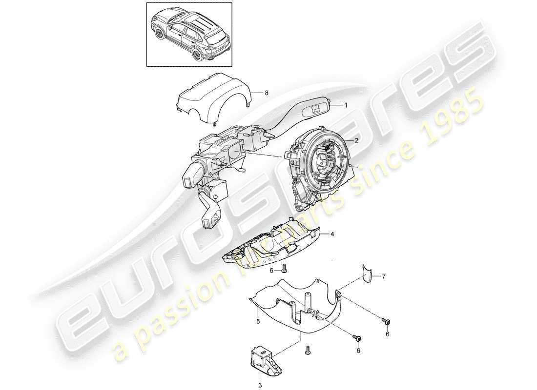 porsche 2013 (cayenne e2 92a) lenkstockschalter ersatzteildiagramm
