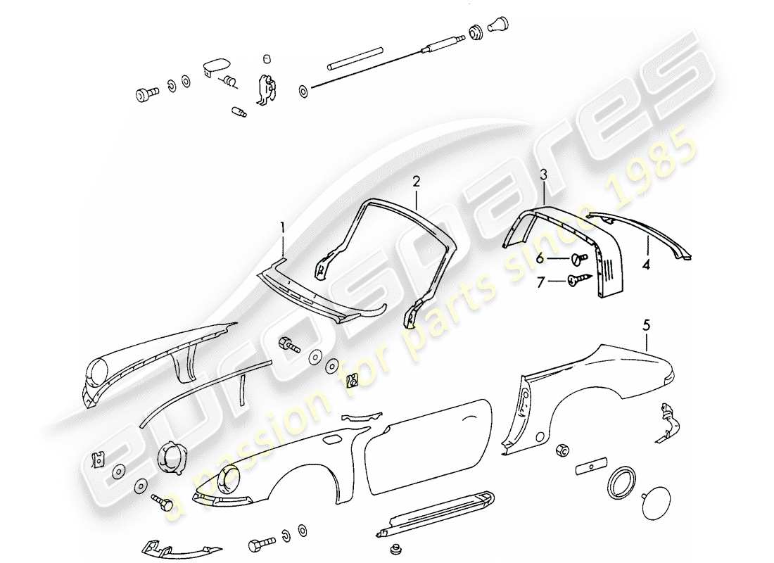 porsche 1967 (911/912) außenverkleidung - ersatzteildiagramm