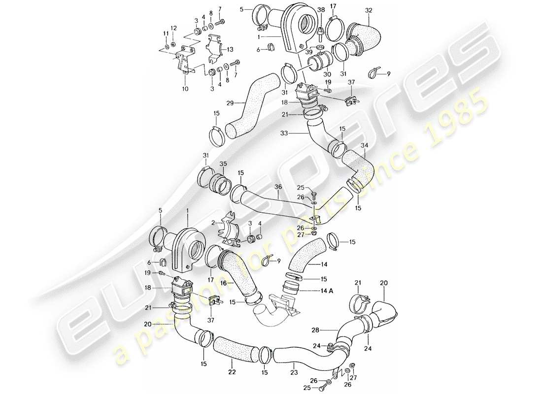 porsche 1992 (964) zusätzliches gebläse ersatzteildiagramm