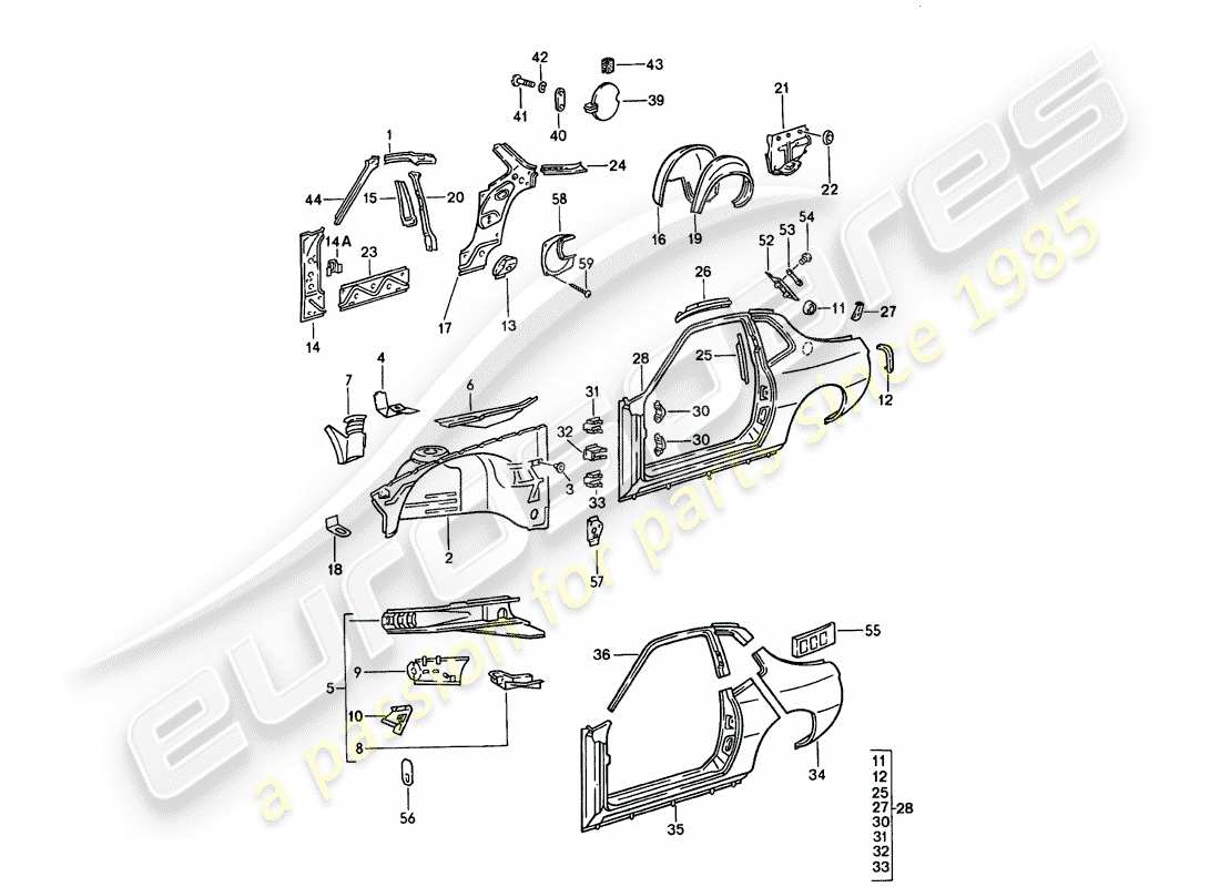 porsche 1986 (924s) seitenwand teilediagramm