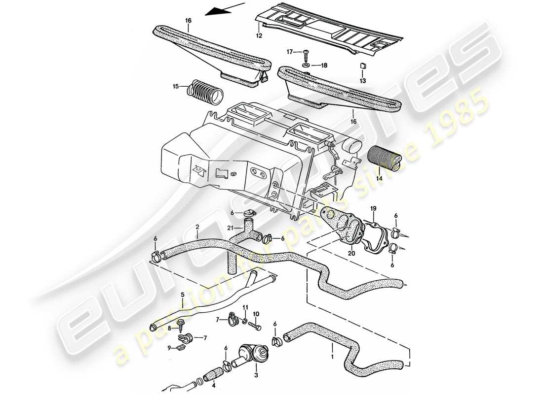 porsche 1995 (928) automatische klimaanlage - schläuche - heizdüsen ersatzteildiagramm