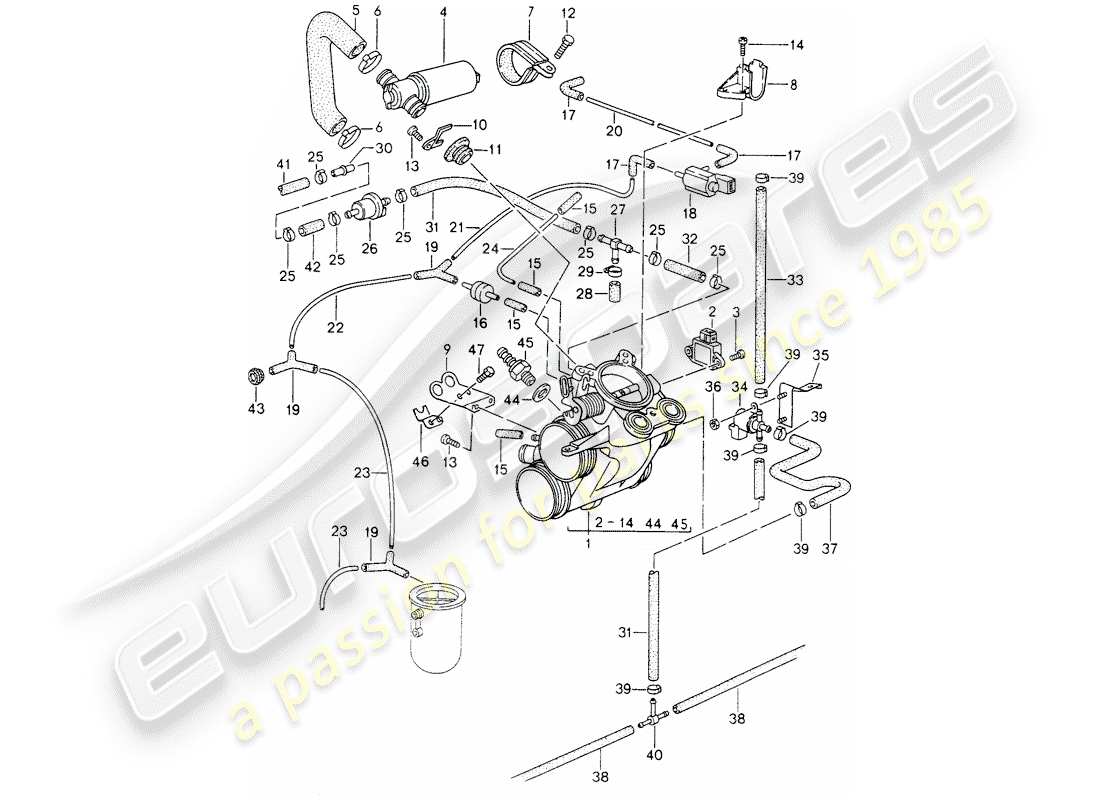 porsche 1996 (993) drosselklappengehäuse - teilediagramm