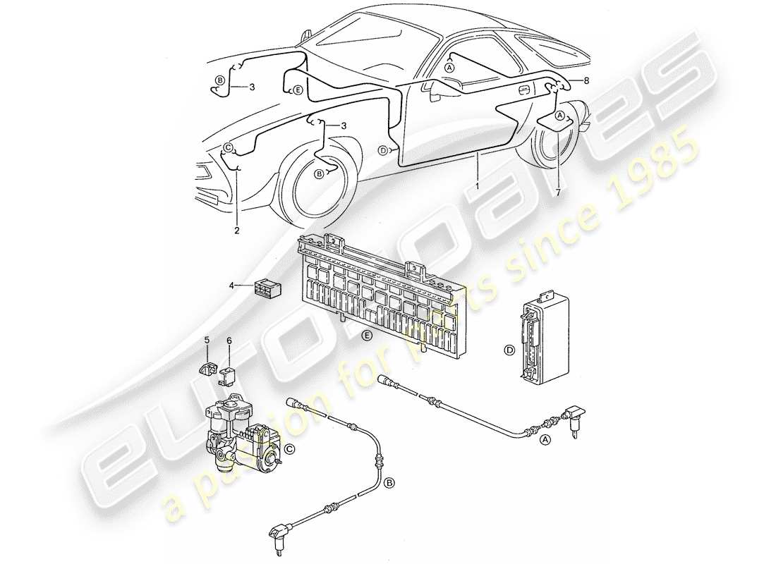 porsche 1989 (928) kabelbaum - anti-blockiersystem -abs- ersatzteildiagramm
