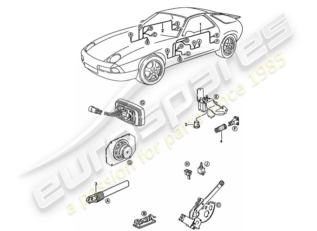porsche 1995 (928) kabelbaum - tür ersatzteildiagramm