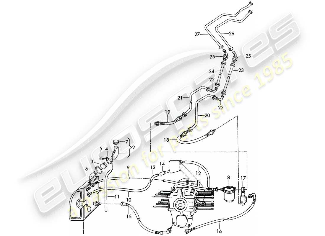 porsche 1952 (356/356a) ölbehälter - ölfilter ersatzteildiagramm
