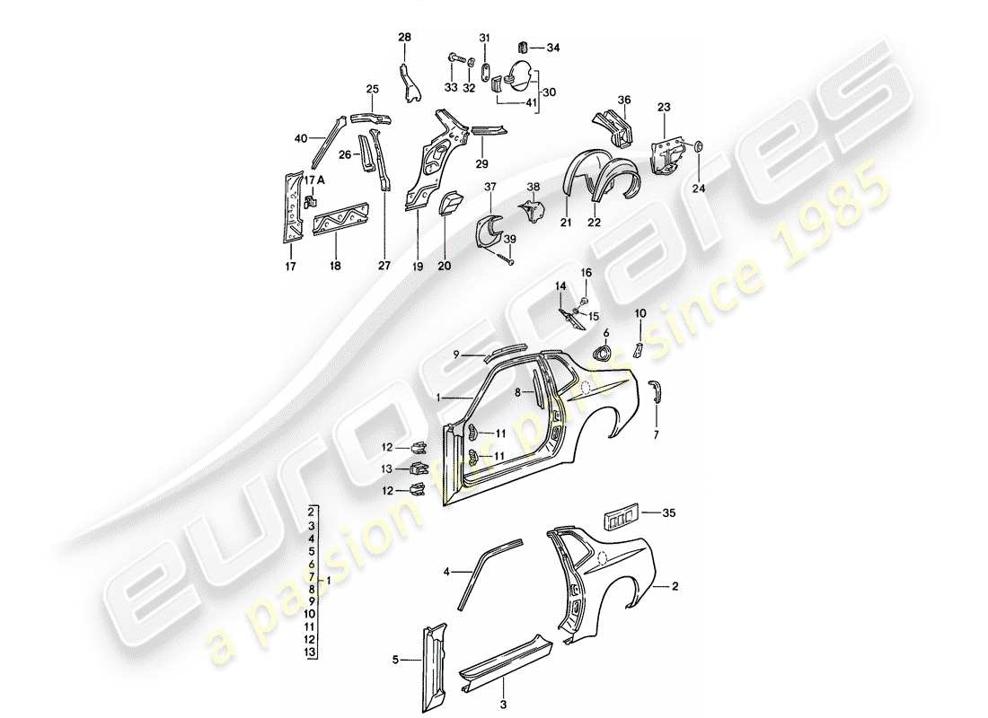 porsche 1986 (944) seitenwand teilediagramm