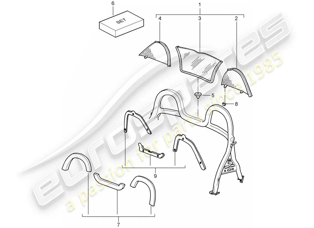 porsche 2008 (987 boxster) windschutzscheibe teilediagramm