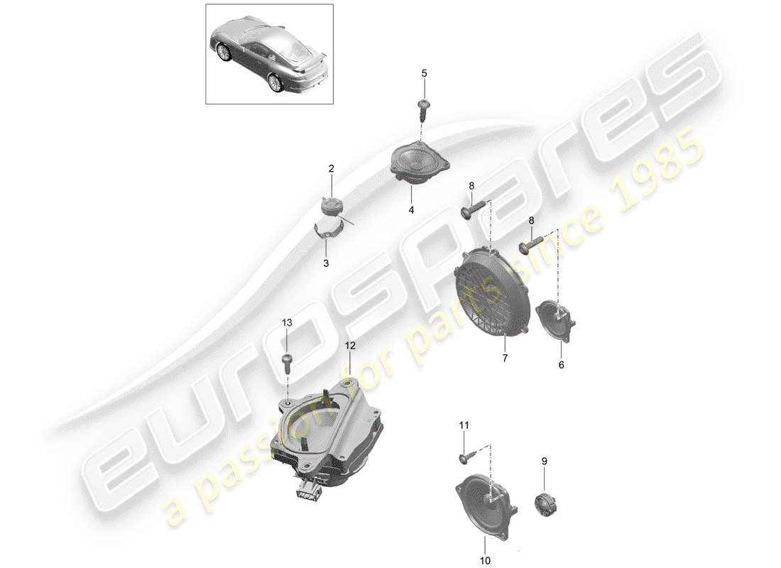porsche 2017 (991-2 r/gt3/rs) lautsprecher-teilediagramm