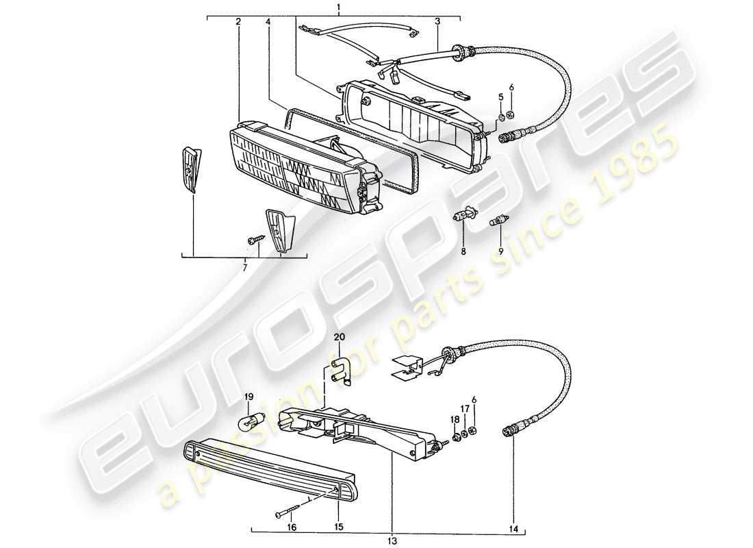 porsche 1986 (944) zusatzscheinwerfer - blinker ersatzteildiagramm