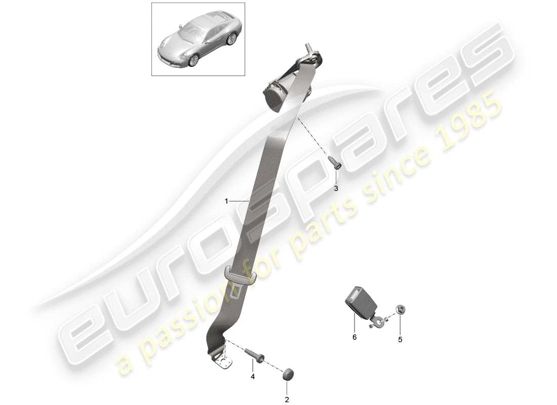porsche 2020 (991-2) dreipunkt-sicherheitsgurt – teilediagramm