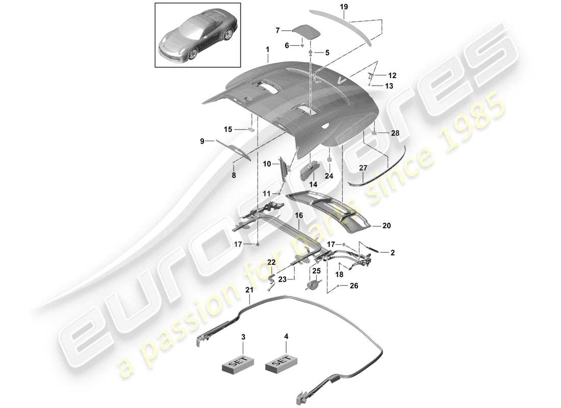 porsche 2016 (991-1 r/gt3/rs) abdeckung für oberes stauraum-teil ersatzteildiagramm