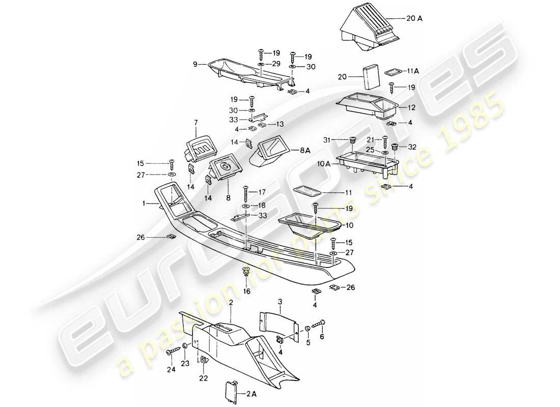 porsche 1990 (964) center console ersatzteildiagramm