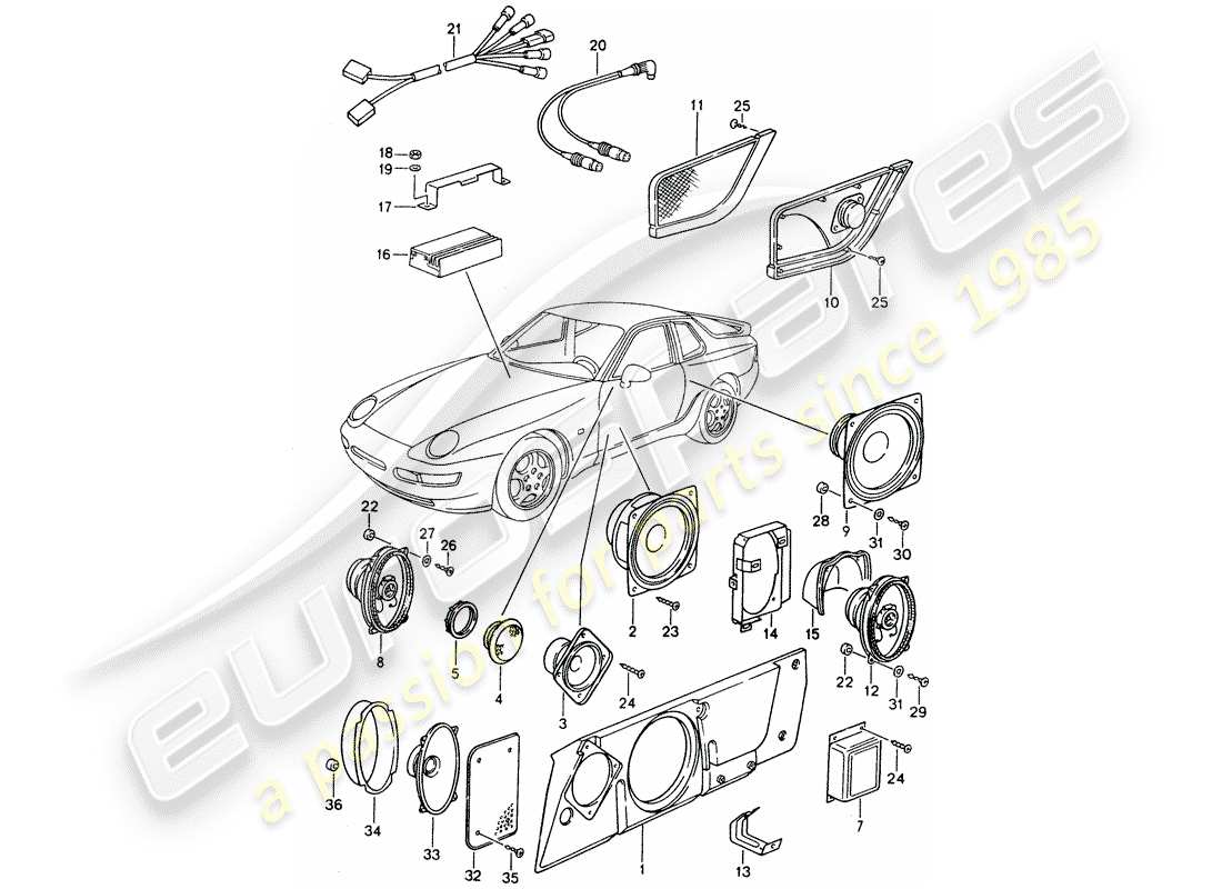 porsche 1994 (968) lautsprecher - soundsystem - verstärker - d >> - mj 1993 ersatzteildiagramm