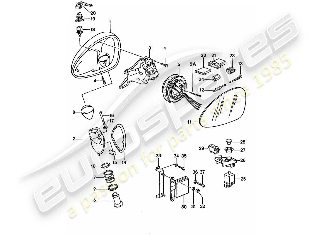 porsche 1995 (928) rückspiegel ersatzteildiagramm