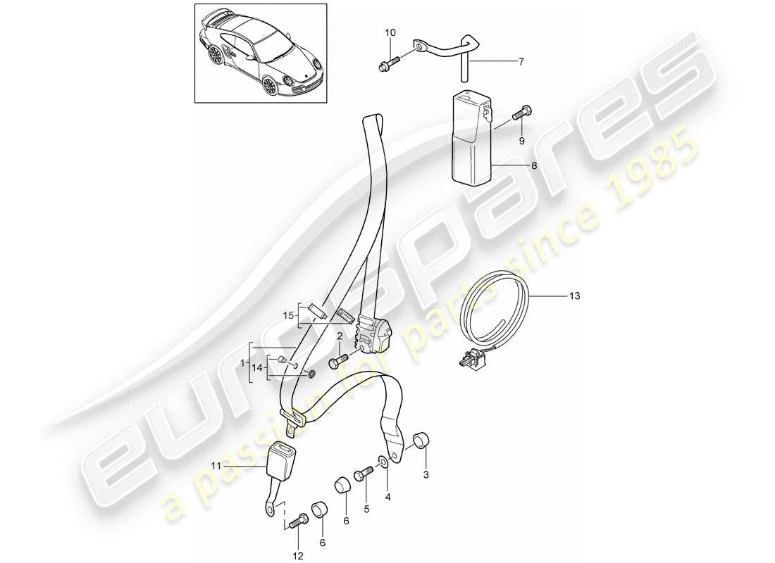 porsche 2007 (997-1 turbo / gt2) sicherheitsgurt - teilediagramm
