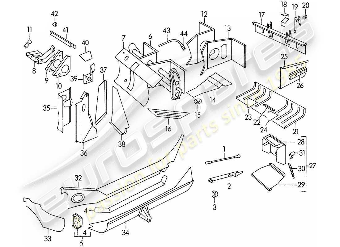 porsche 1953 (356/356a) rahmen - einzelteile teilediagramm