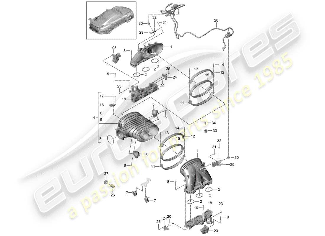 porsche 2016 (991-1 r/gt3/rs) ansaugsystem - teilediagramm