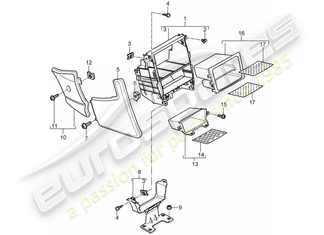porsche 2010 (997-2 gt3) center console ersatzteildiagramm