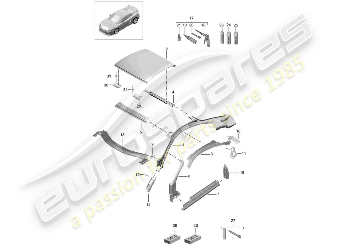porsche 2016 (981 cayman gt4) roof-teilediagramm