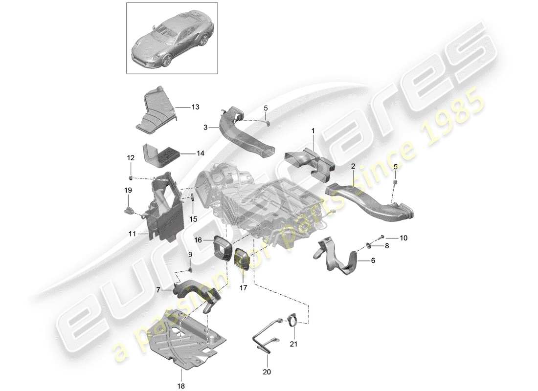 porsche 2019 (991-2 turbo) luftkanal teilediagramm