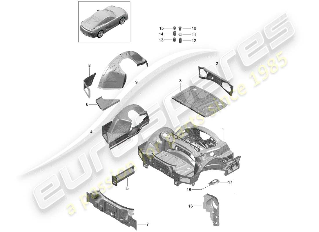 porsche 2016 (981 cayman gt4) hinteres ende teilediagramm