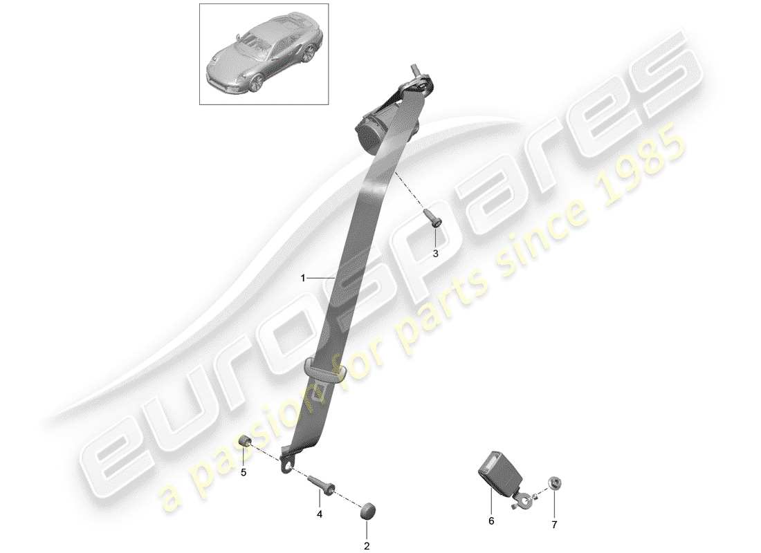 porsche 2019 (991-2 turbo) dreipunkt-sicherheitsgurt teilediagramm