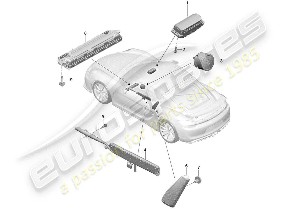 porsche 2016 (981 cayman gt4) airbag-teilediagramm