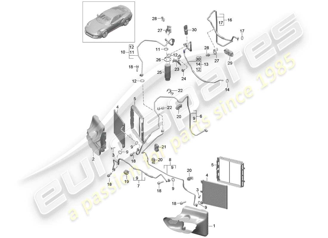 porsche 2019 (991-2 turbo) kältemittelkreislauf teilediagramm