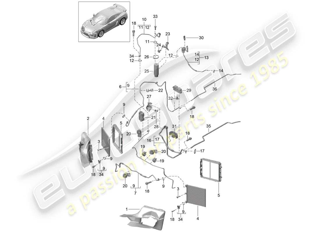 porsche 2016 (981 cayman gt4) kältemittelkreislauf teilediagramm