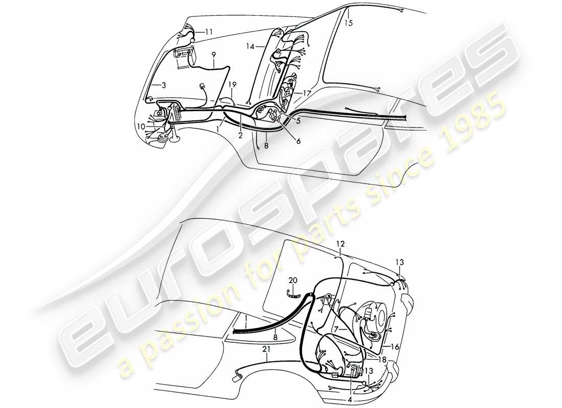 porsche 1968 (911/912) kabelbäume ersatzteildiagramm