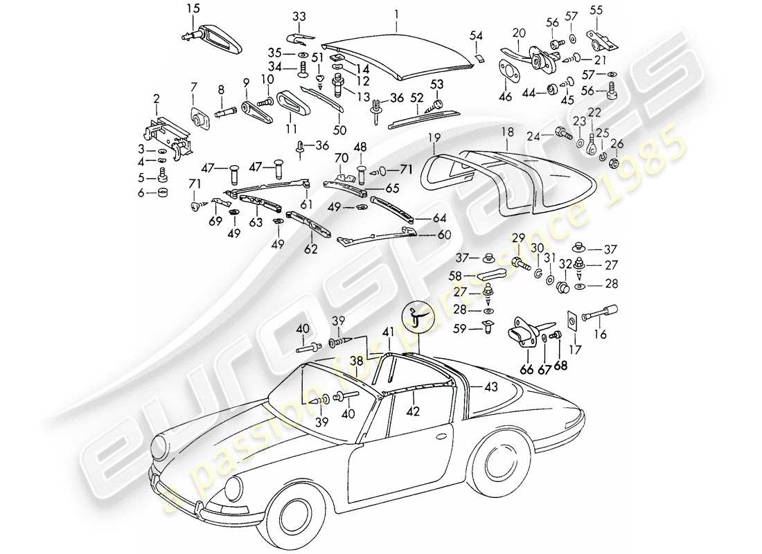 porsche 1970 (911) roof-teilediagramm