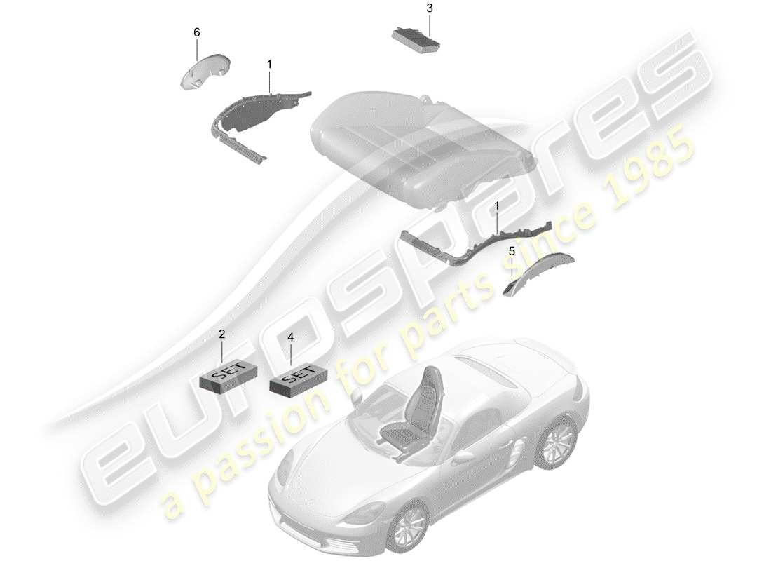porsche 2017 (718 boxster) polsterung für sitz ersatzteildiagramm