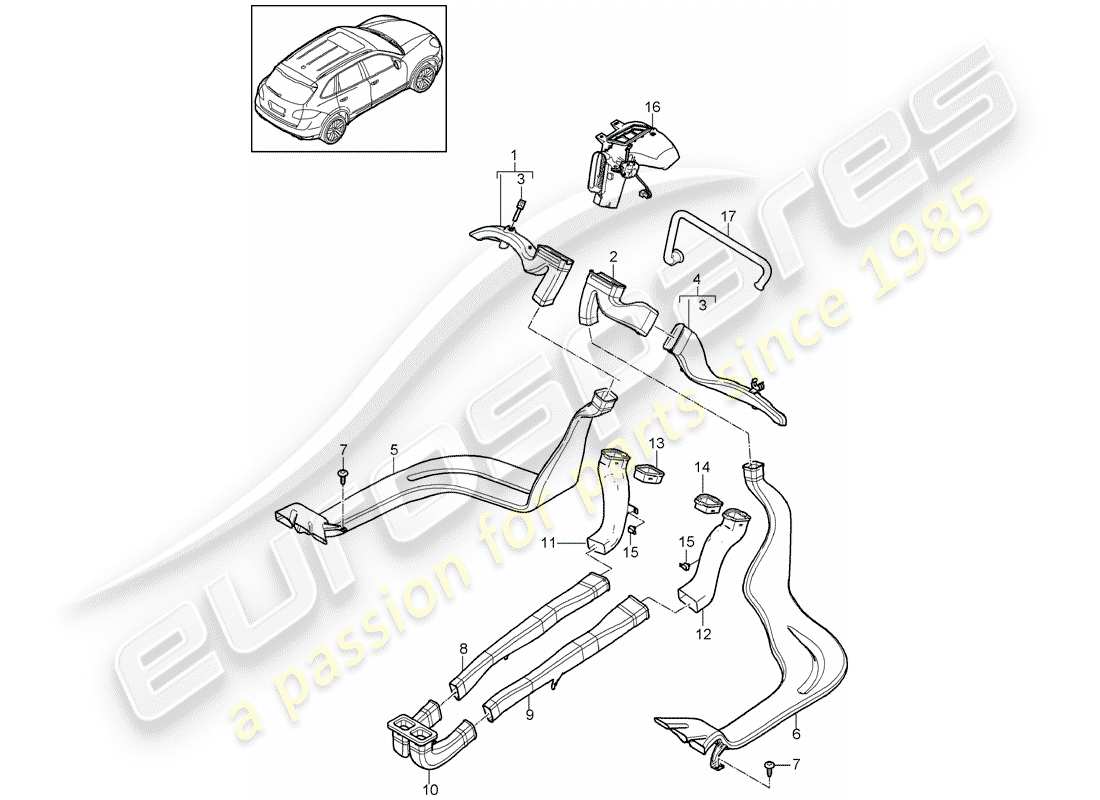 porsche 2013 (cayenne e2 92a) luftkanal teilediagramm