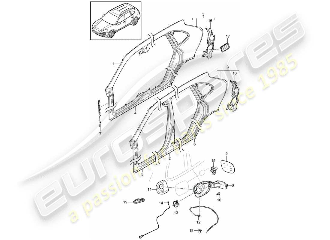 porsche 2013 (cayenne e2 92a) seitenwand teilediagramm