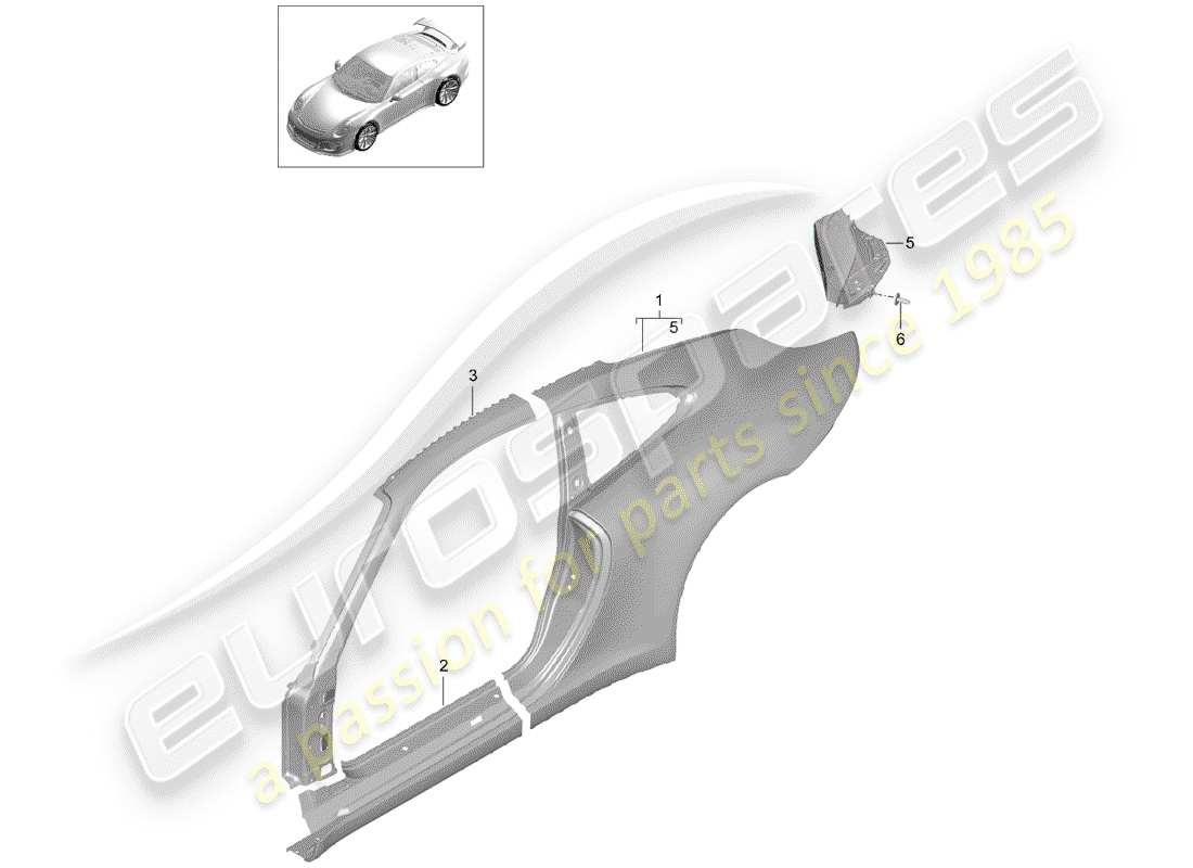 porsche 2020 (991-2 r/gt3/rs) seitenwand teilediagramm