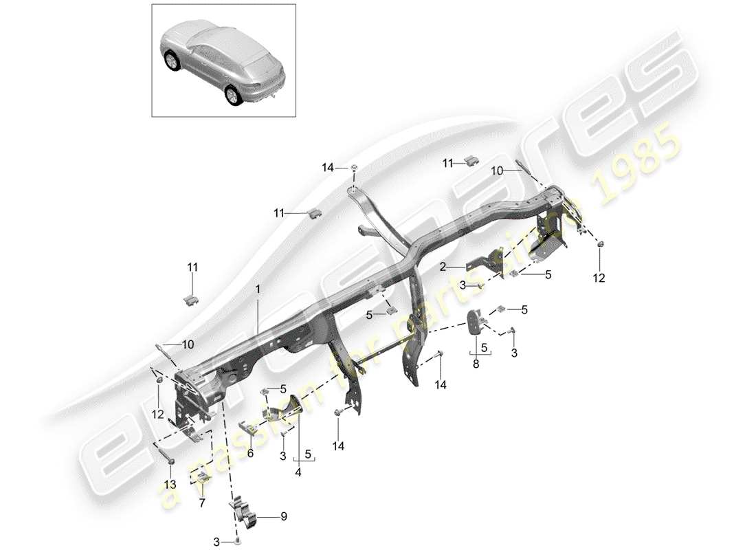 porsche 2014 (macan) halterahmen teilediagramm