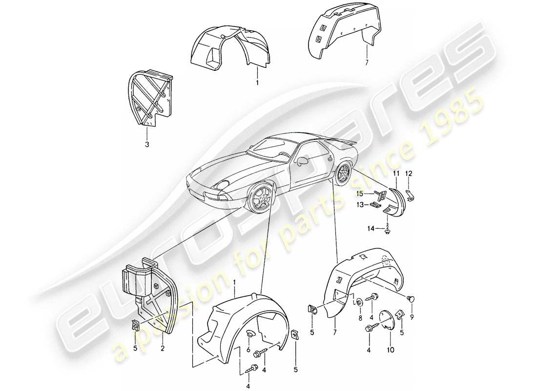 porsche 1992 (928) radkastenschutz - radabdeckung - und ersatzteildiagramm
