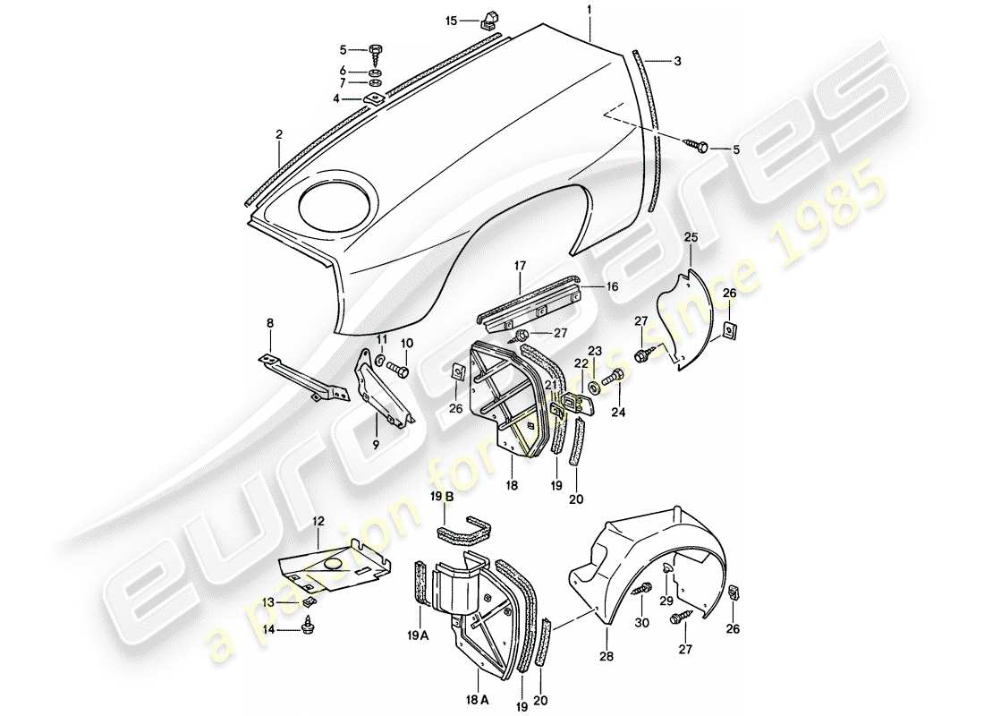 porsche 1985 (928) fender-teilediagramm