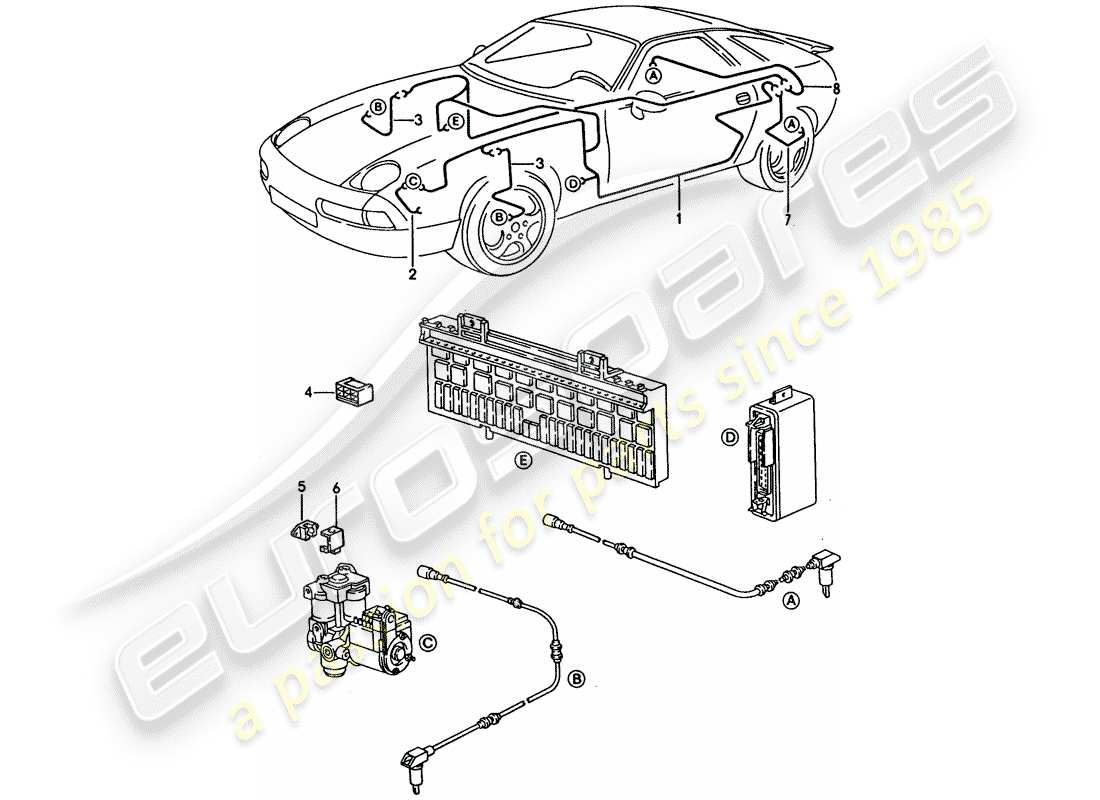 porsche 1993 (928) kabelbaum - anti-blockiersystem -abs- ersatzteildiagramm