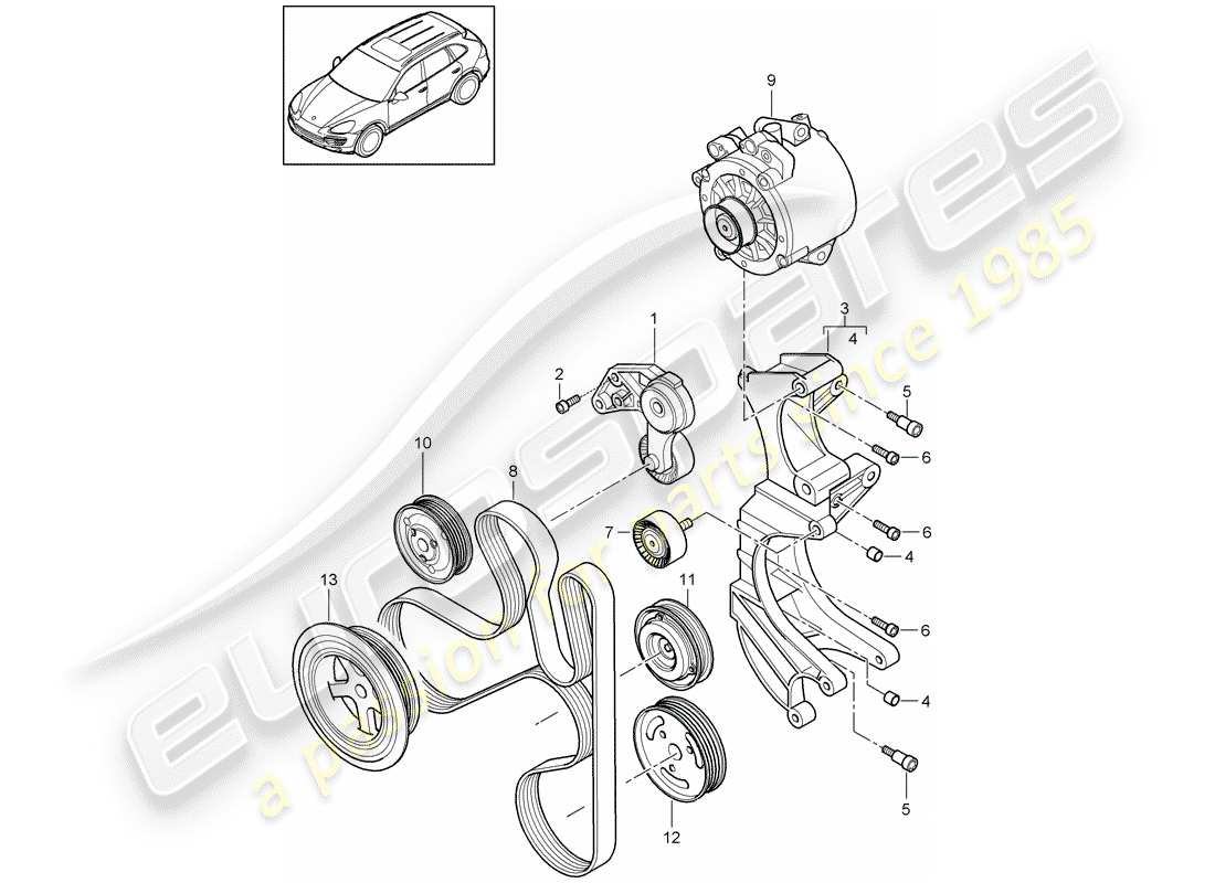 porsche 2017 (cayenne e2 92a) riemenspanner teilediagramm