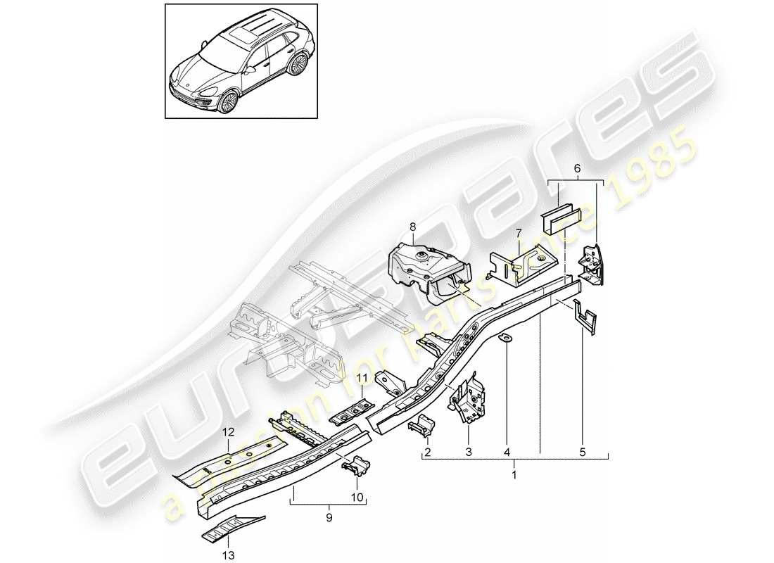 porsche 2017 (cayenne e2 92a) rahmen teilediagramm