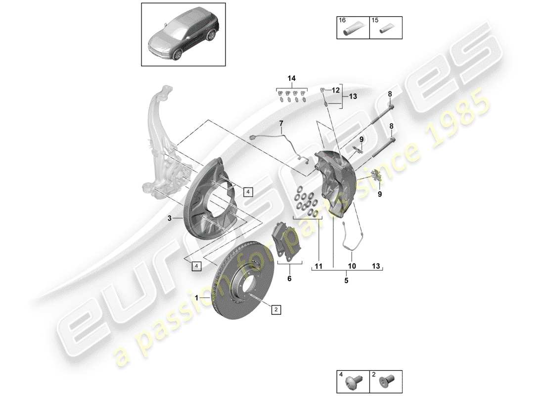 porsche 2018 (cayenne e3 9ya/9yb) scheibenbremsen ersatzteildiagramm