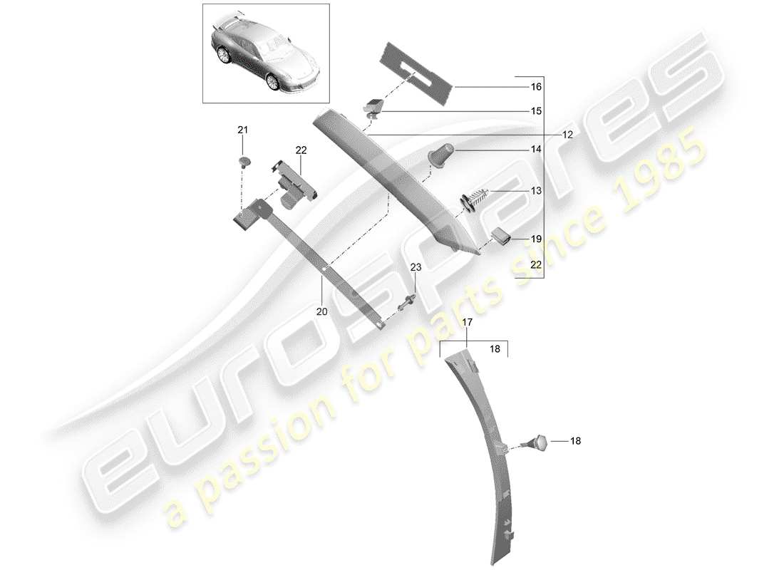 porsche 2019 (991-2 r/gt3/rs) a-säule teilediagramm